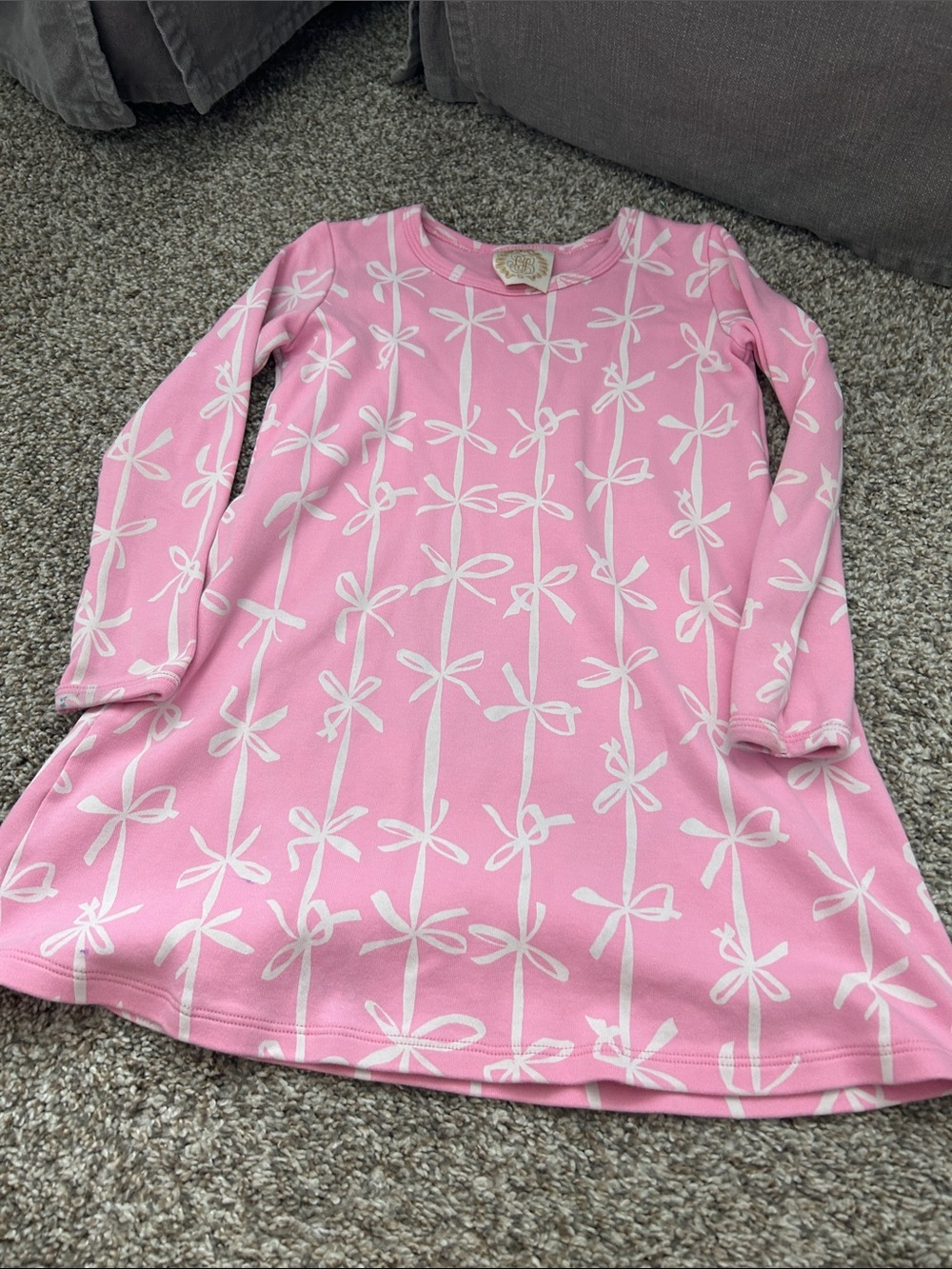 Pink Long Sleeve Bow Print Dress